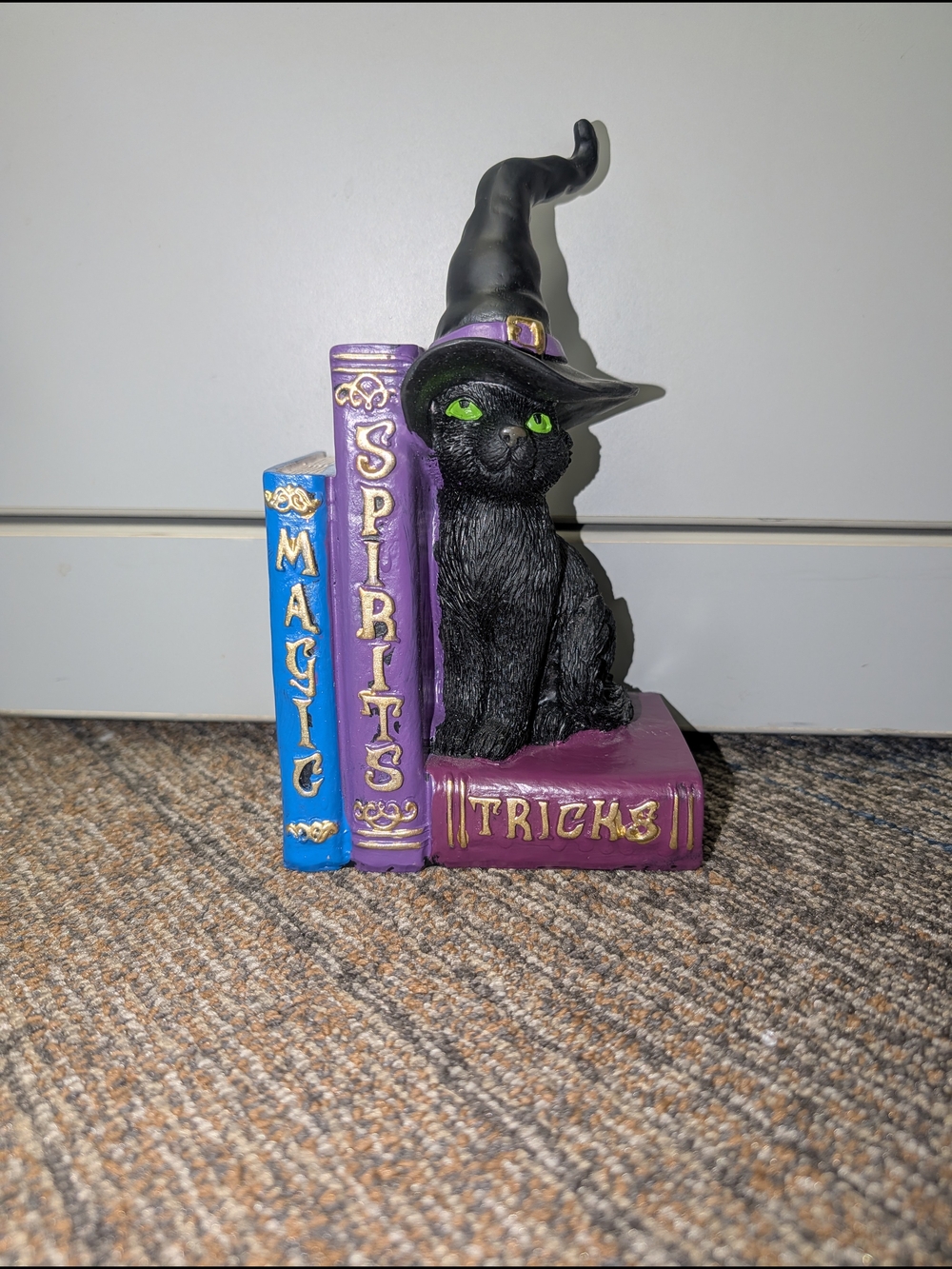 Black Witch Cat Figurine on Purple & Blue Spell Books